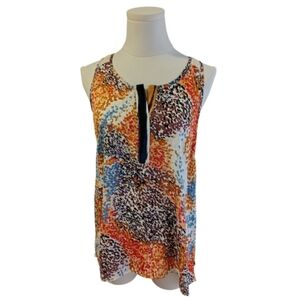 Joy Joy Multicolor Lace Back Striped Open Front Tank Top Blouse Size Small